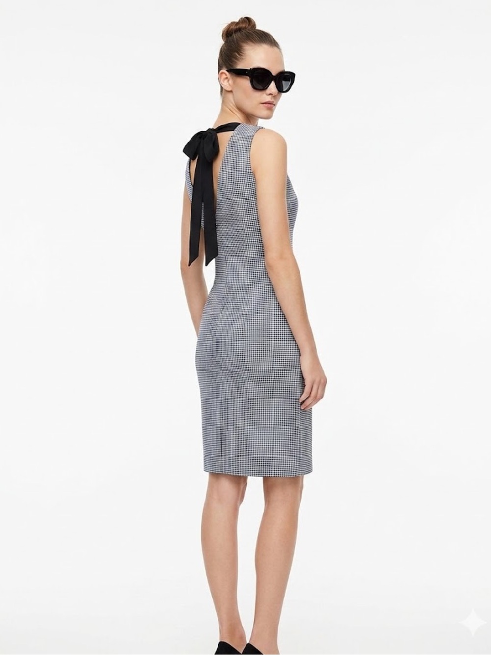 Banana Republic Sleeveless Gingham Sheath Dress with Back Bow - Black/White